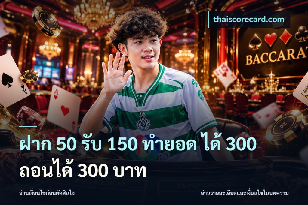 ฝาก 50 รับ 150 ทํายอด ได้ 300 ถอนได้ 300 บาท