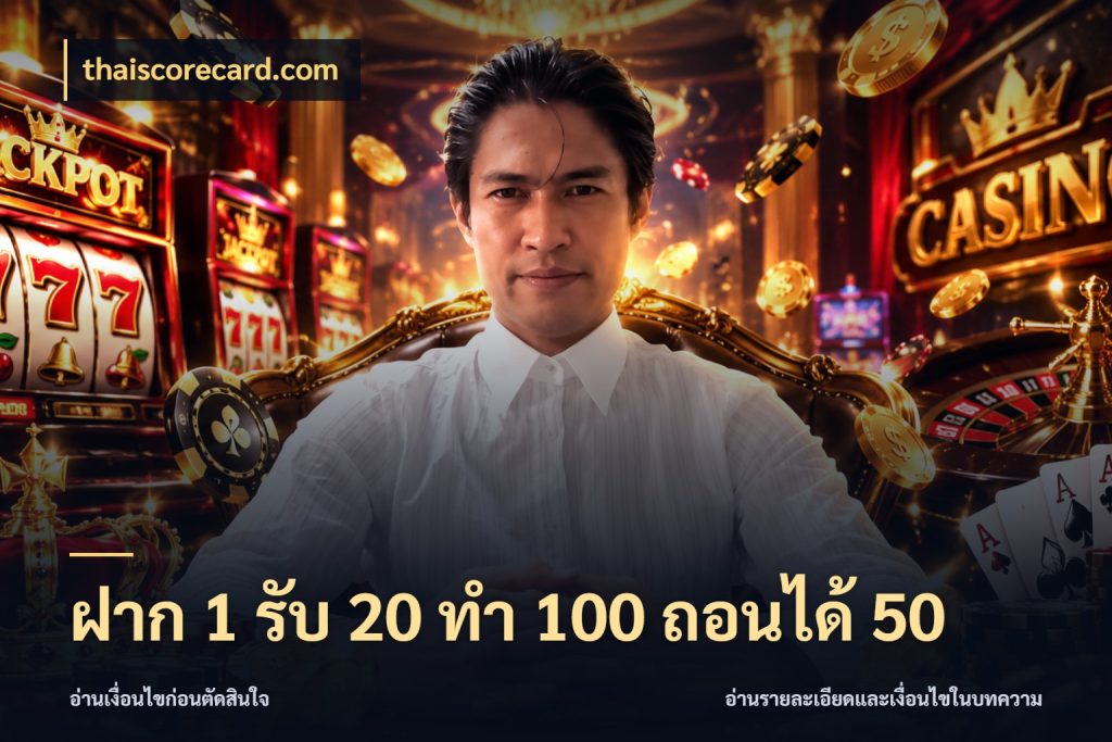 ฝาก 1 รับ 20 ทำ 100 ถอนได้ 50 โปรยอดรับที่สายเกมสนใจ ในมุม thaiscorecard.com