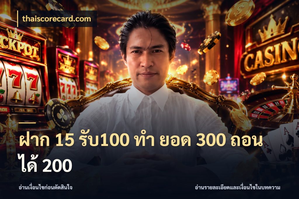 ฝาก 15 รับ100 ทํา ยอด 300 ถอนได้ 200 โปรกับเกมที่ชอบเลือกให้ตรงสไตล์ สไตล์ thaiscorecard.com